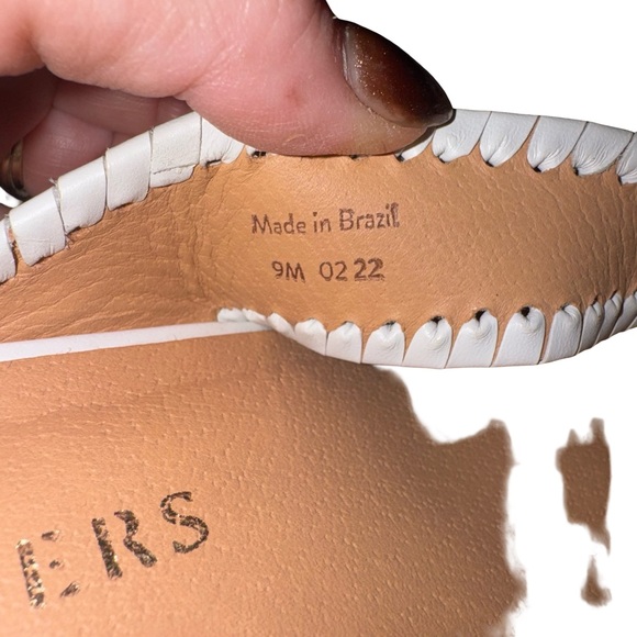 Jack Rogers Whipstitch Espadrille Wedge Sandals White Leather Thong Size 9 - Picture 9 of 9